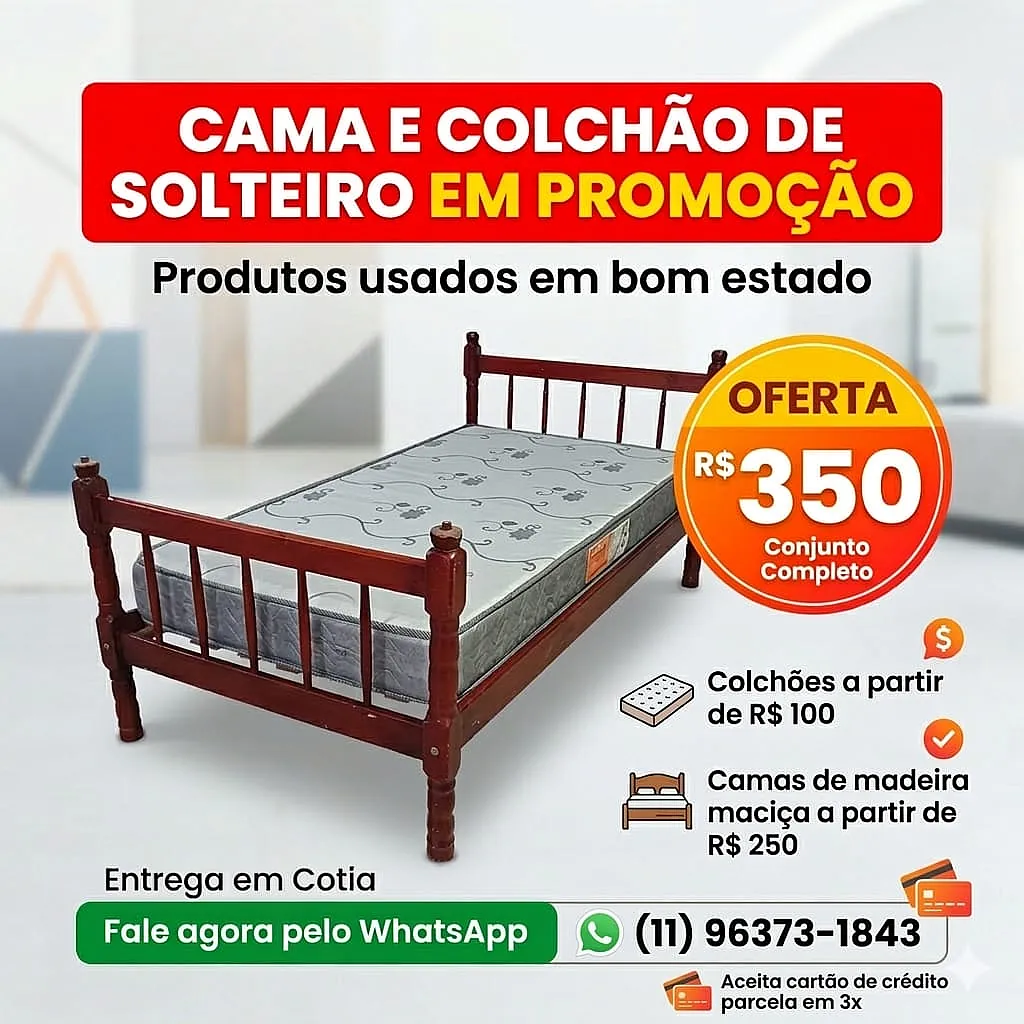 Detalhe de Cama de solteiro usada de madeira em Cotia s/colchão